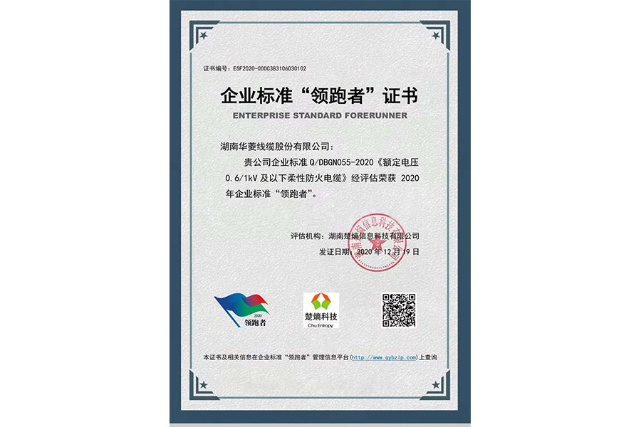 企业标准“领跑者”证书